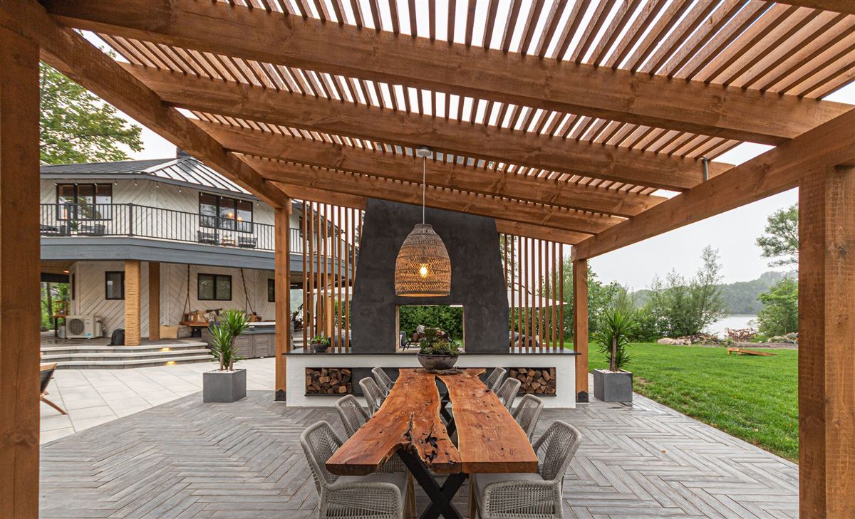 Custom pergola over a commercial outdoor seating area